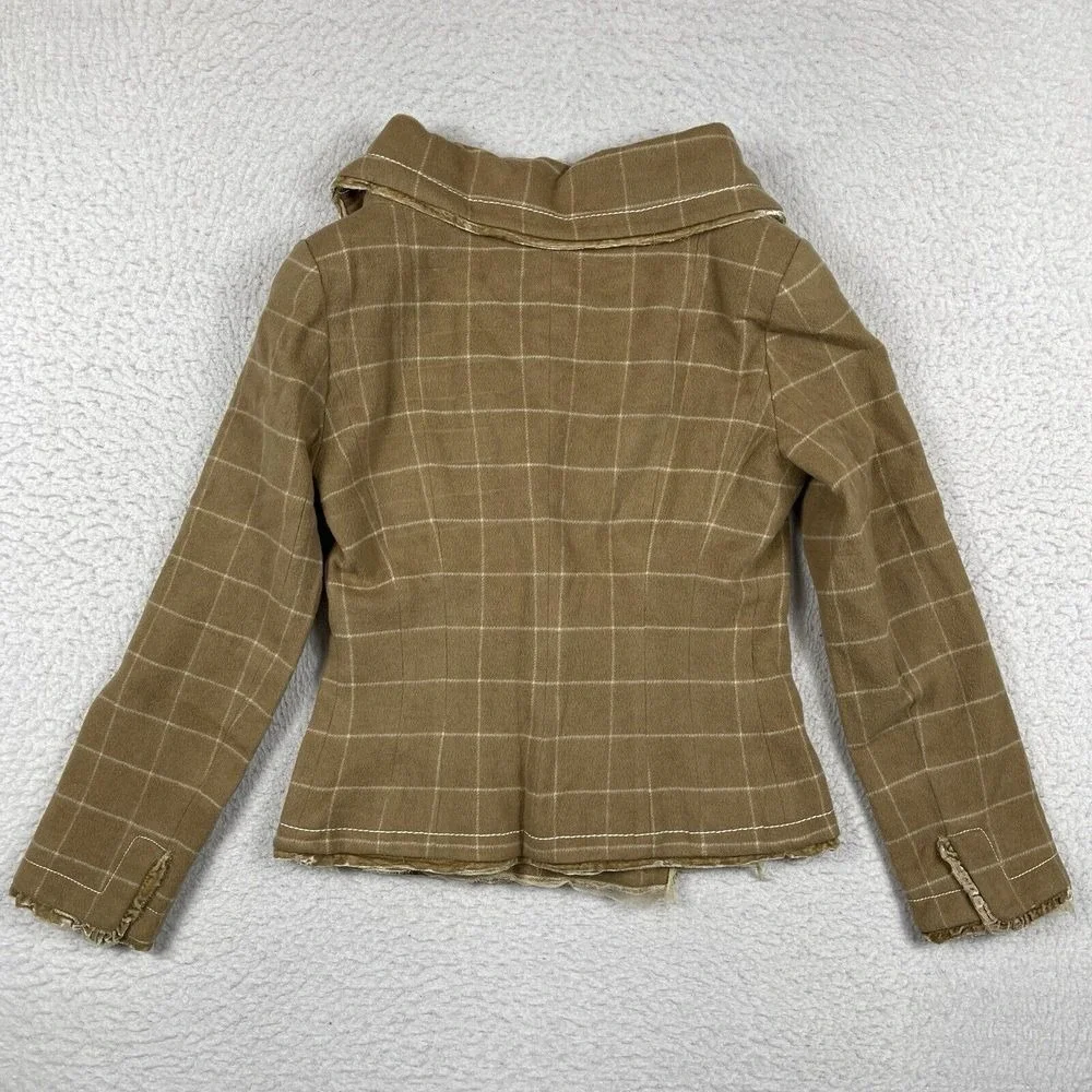 Christian Dior Jacket Womens 6 Tan‎ Wool Angora Windowpane Deconstructed France